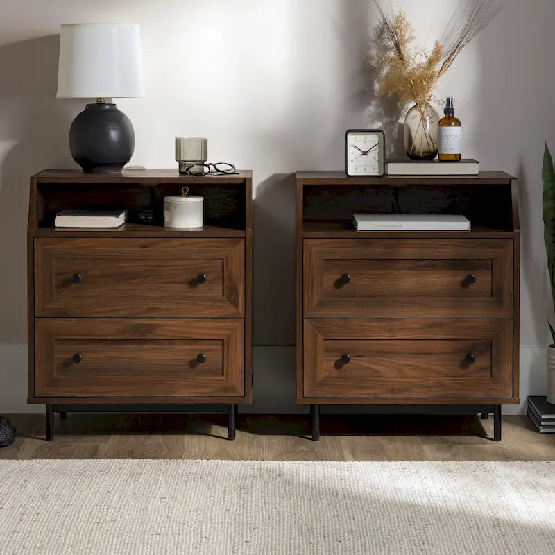 Table de chevet Middlebrook Modern 2 tiroirs avec port USB, lot de 2