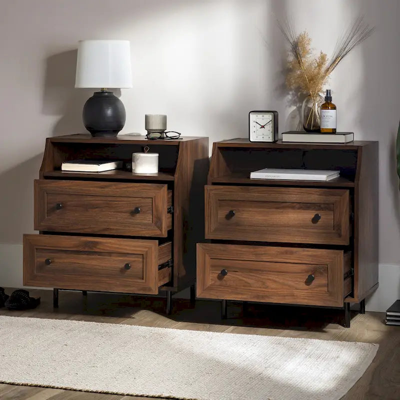 Table de chevet Middlebrook Modern 2 tiroirs avec port USB, lot de 2