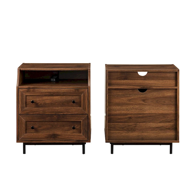 Table de chevet Middlebrook Modern 2 tiroirs avec port USB, lot de 2