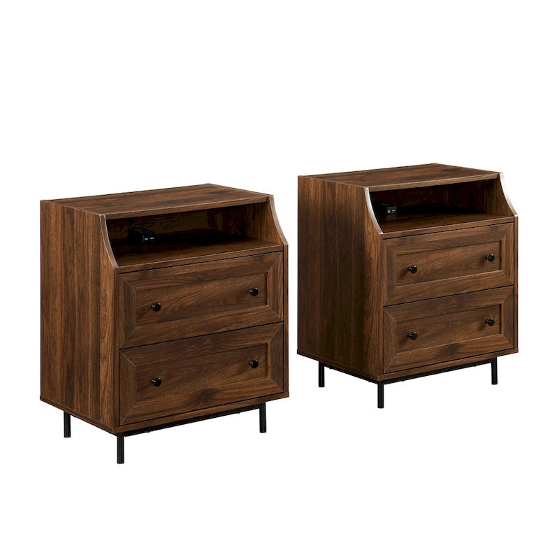 Table de chevet Middlebrook Modern 2 tiroirs avec port USB, lot de 2