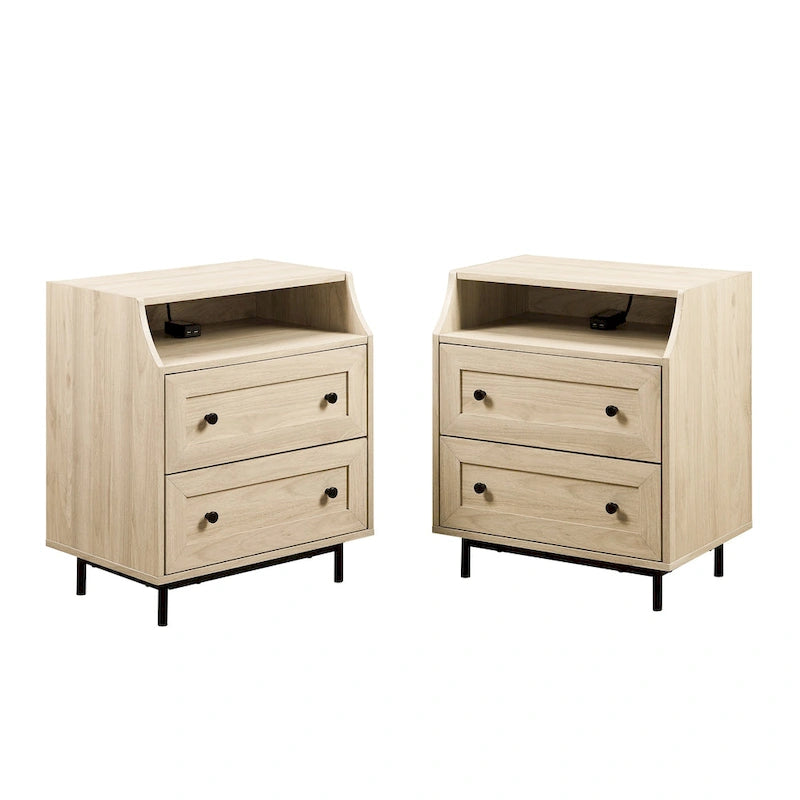 Table de chevet Middlebrook Modern 2 tiroirs avec port USB, lot de 2