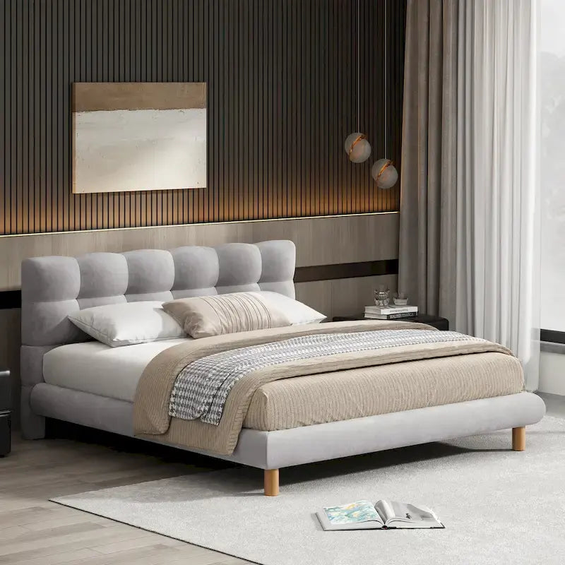  Full/Queen/King Size Boucle Upholstered Platform Bed