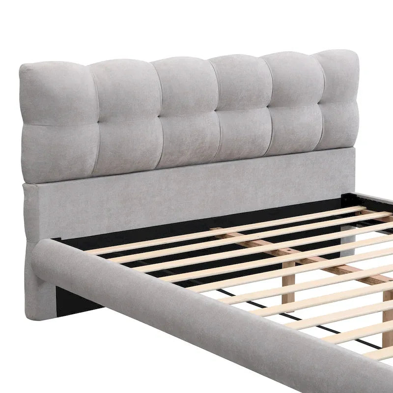 Lit plateforme rembourré en bouclette, taille grand lit/très grand lit