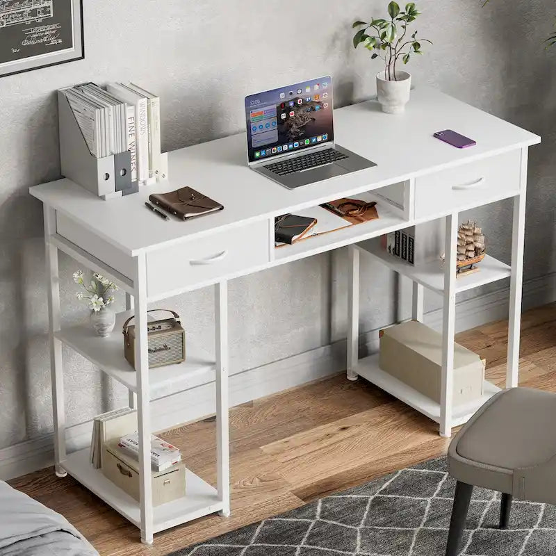 Bureau informatique moderne avec étagère de rangement intégrée et 2 tiroirs pour le bureau à domicile ou la salle d'étude
