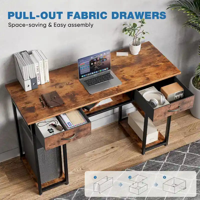 Bureau informatique moderne avec étagère de rangement intégrée et 2 tiroirs pour le bureau à domicile ou la salle d'étude