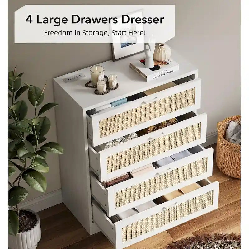 Commode de chambre en rotin à 4 tiroirs