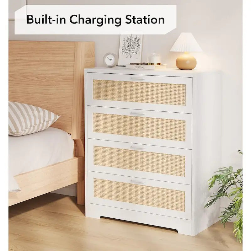 Commode de chambre en rotin à 4 tiroirs