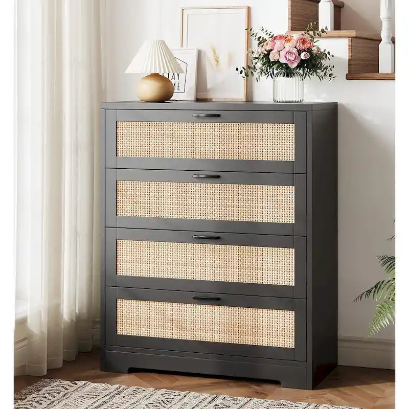 Commode de chambre en rotin à 4 tiroirs
