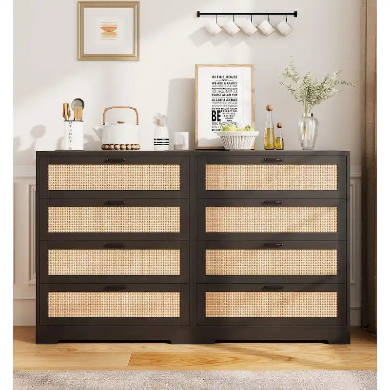 Commode de chambre en rotin à 4 tiroirs