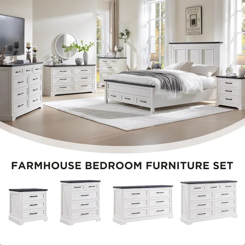 Commode de chambre 9 tiroirs en bois, style ferme