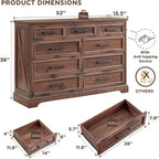 Commode de chambre 9 tiroirs en bois, style ferme