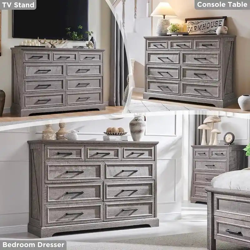 Commode de chambre 9 tiroirs en bois, style ferme