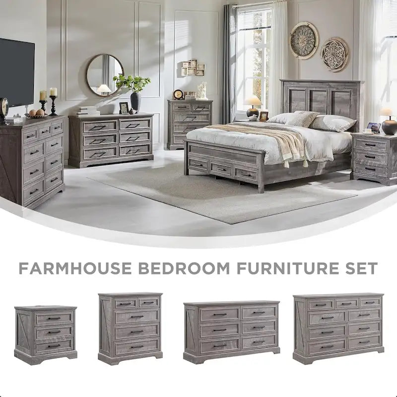 Commode de chambre 9 tiroirs en bois, style ferme