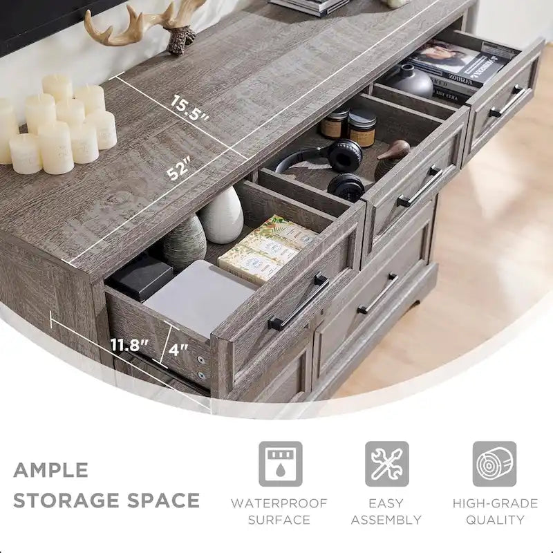 Commode de chambre 9 tiroirs en bois, style ferme