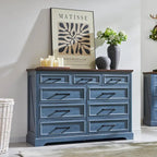Commode de chambre 9 tiroirs en bois, style ferme
