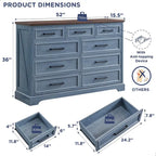 Commode de chambre 9 tiroirs en bois, style ferme