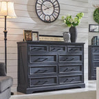 Commode de chambre 9 tiroirs en bois, style ferme
