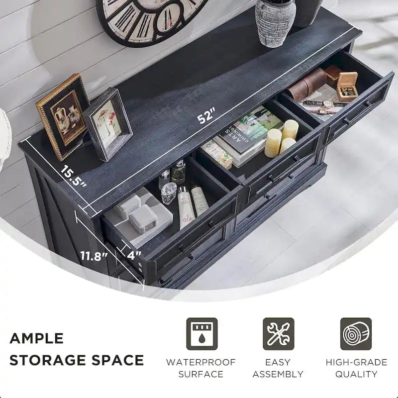 Commode de chambre 9 tiroirs en bois, style ferme