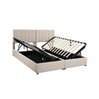 Cadre de lit plateforme rembourré double/très grand avec système de rangement hydraulique, lit de rangement relevable avec tête de lit et support à lattes