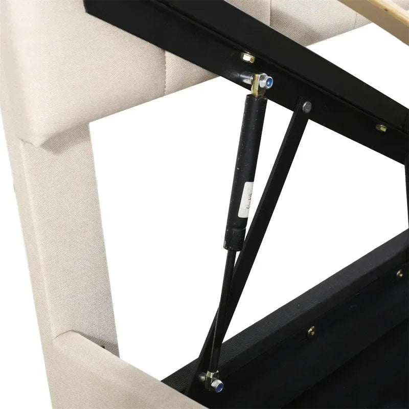 Cadre de lit plateforme rembourré double/très grand avec système de rangement hydraulique, lit de rangement relevable avec tête de lit et support à lattes