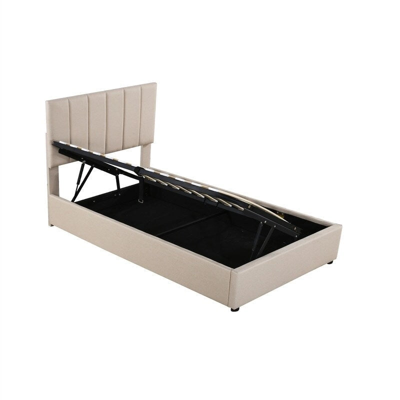 Cadre de lit plateforme rembourré double/très grand avec système de rangement hydraulique, lit de rangement relevable avec tête de lit et support à lattes