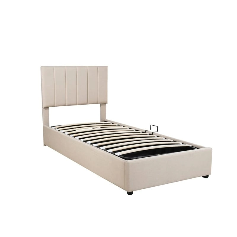 Cadre de lit plateforme rembourré double/très grand avec système de rangement hydraulique, lit de rangement relevable avec tête de lit et support à lattes