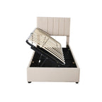Cadre de lit plateforme rembourré double/très grand avec système de rangement hydraulique, lit de rangement relevable avec tête de lit et support à lattes