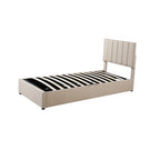 Cadre de lit plateforme rembourré double/très grand avec système de rangement hydraulique, lit de rangement relevable avec tête de lit et support à lattes