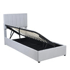 Cadre de lit plateforme rembourré double/très grand avec système de rangement hydraulique, lit de rangement relevable avec tête de lit et support à lattes