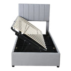 Cadre de lit plateforme rembourré double/très grand avec système de rangement hydraulique, lit de rangement relevable avec tête de lit et support à lattes