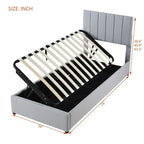 Cadre de lit plateforme rembourré double/très grand avec système de rangement hydraulique, lit de rangement relevable avec tête de lit et support à lattes