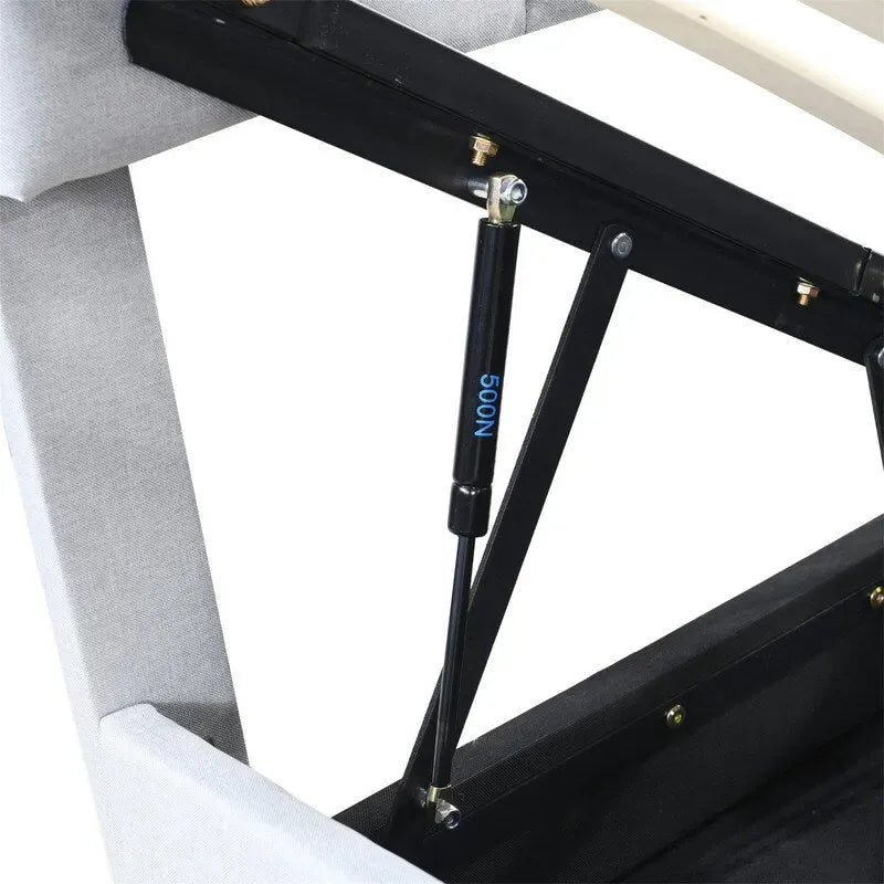Cadre de lit plateforme rembourré double/très grand avec système de rangement hydraulique, lit de rangement relevable avec tête de lit et support à lattes