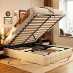 Lit de rangement relevable Grand lit/Très grand lit avec rangement, cadre de lit plateforme rembourré avec tête de lit capitonnée moderne