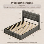 Lit de rangement relevable Grand lit/Très grand lit avec rangement, cadre de lit plateforme rembourré avec tête de lit capitonnée moderne