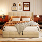 Lit de rangement relevable Grand lit/Très grand lit avec rangement, cadre de lit plateforme rembourré avec tête de lit capitonnée moderne