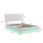 Cadre de lit plateforme relevable avec rangement, lit bas rembourré en cuir PU avec lumières LED télécommandées, prises et ports USB