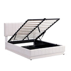 Cadre de lit plateforme relevable avec rangement, lit bas rembourré en cuir PU avec lumières LED télécommandées, prises et ports USB