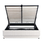 Cadre de lit plateforme relevable avec rangement, lit bas rembourré en cuir PU avec lumières LED télécommandées, prises et ports USB