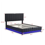Cadre de lit plateforme relevable avec rangement, lit bas rembourré en cuir PU avec lumières LED télécommandées, prises et ports USB