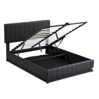 Cadre de lit plateforme relevable avec rangement, lit bas rembourré en cuir PU avec lumières LED télécommandées, prises et ports USB