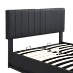 Cadre de lit plateforme relevable avec rangement, lit bas rembourré en cuir PU avec lumières LED télécommandées, prises et ports USB