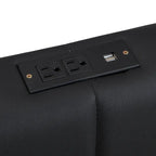 Cadre de lit plateforme relevable avec rangement, lit bas rembourré en cuir PU avec lumières LED télécommandées, prises et ports USB