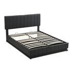 Cadre de lit plateforme relevable avec rangement, lit bas rembourré en cuir PU avec lumières LED télécommandées, prises et ports USB