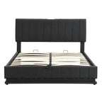 Cadre de lit plateforme relevable avec rangement, lit bas rembourré en cuir PU avec lumières LED télécommandées, prises et ports USB
