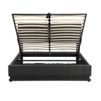 Cadre de lit plateforme relevable avec rangement, lit bas rembourré en cuir PU avec lumières LED télécommandées, prises et ports USB