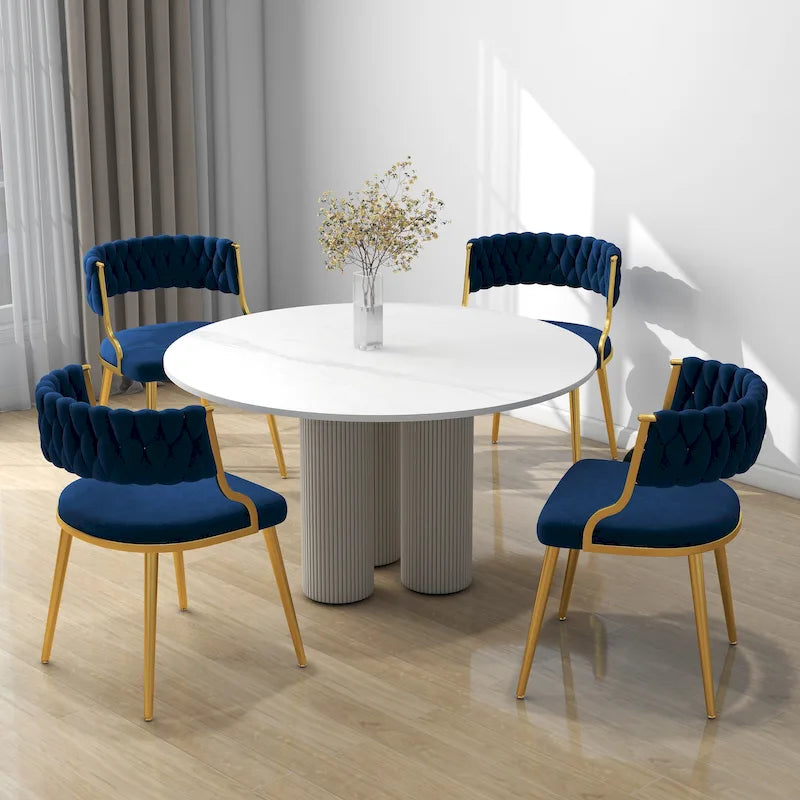 Lot de 4 Chaises de Salle à Manger en Velours avec Pieds en Métal Doré