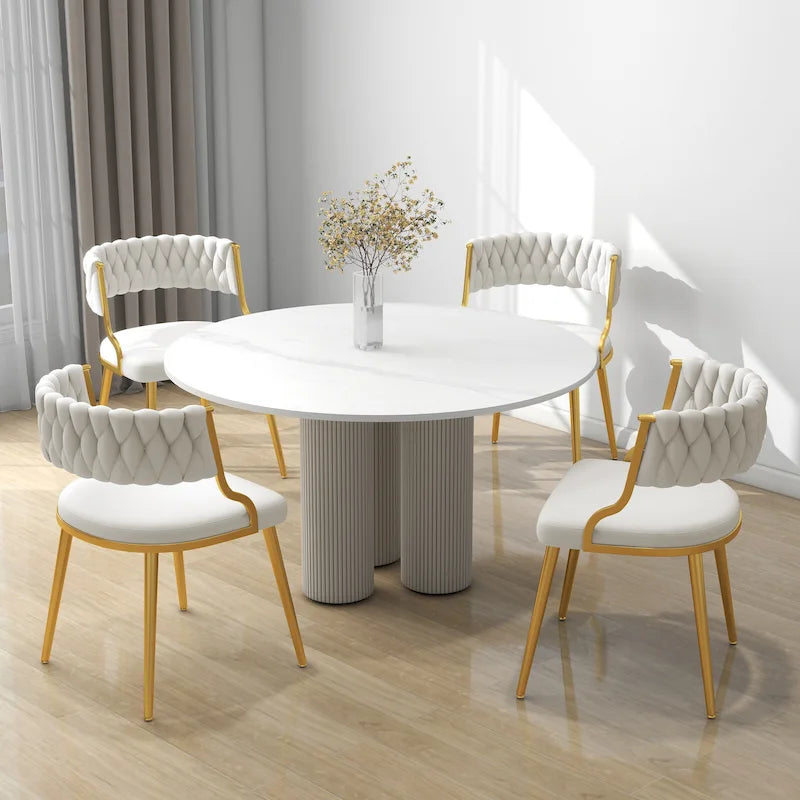 Lot de 4 Chaises de Salle à Manger en Velours avec Pieds en Métal Doré