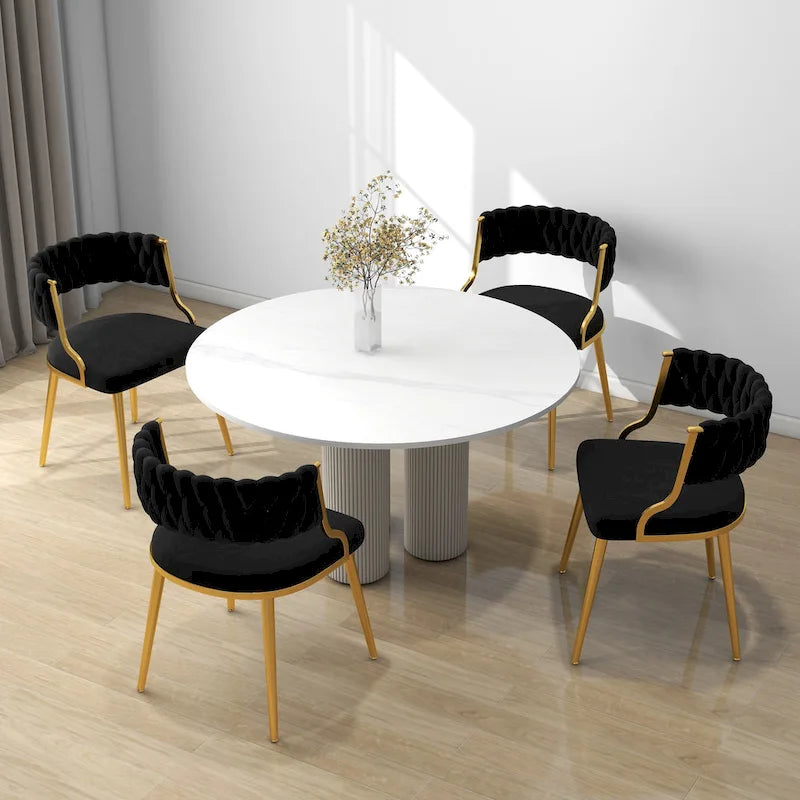 Lot de 4 Chaises de Salle à Manger en Velours avec Pieds en Métal Doré