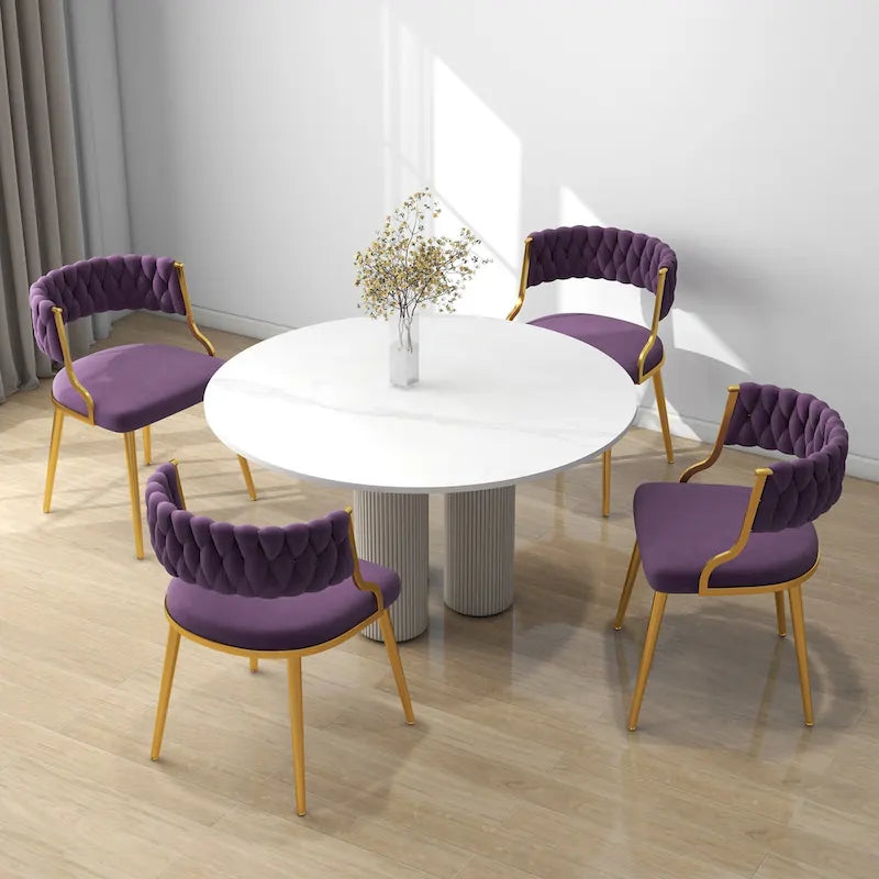 Lot de 4 Chaises de Salle à Manger en Velours avec Pieds en Métal Doré