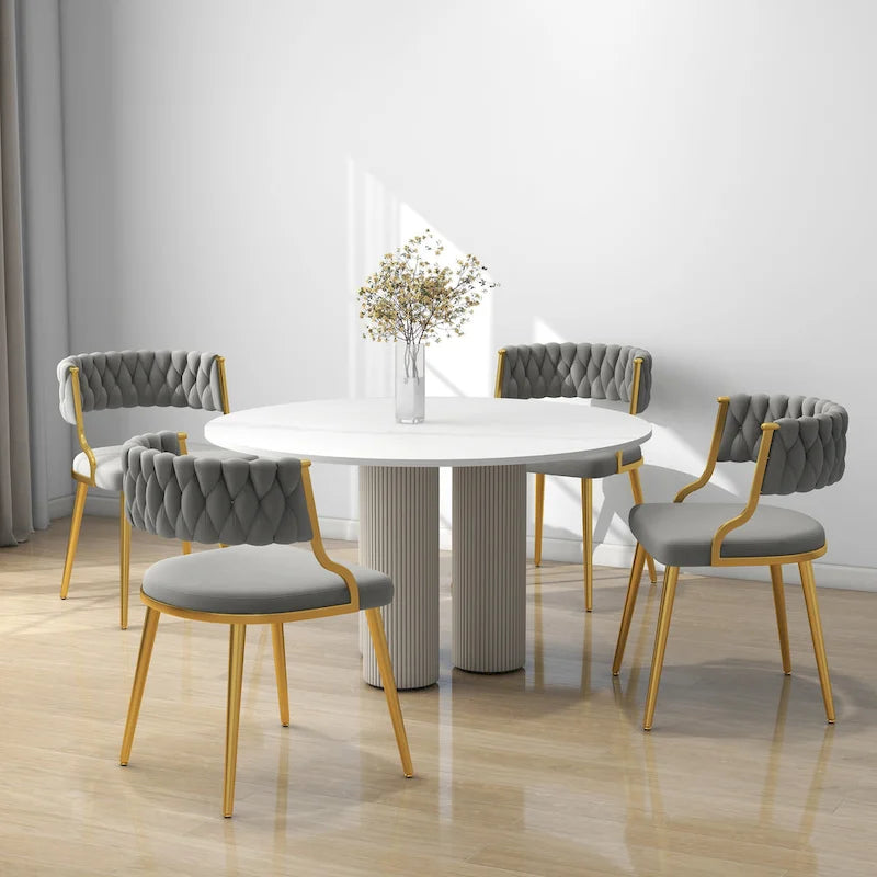 Lot de 4 Chaises de Salle à Manger en Velours avec Pieds en Métal Doré